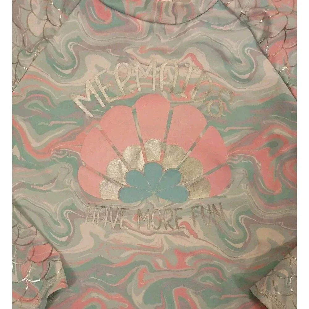 BETSEY JOHNSON Girls Size 12 Rash Guard Swim Suit Top Mermaids Have More Fun